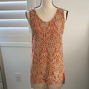 Robert Rodriguez Orange and Cream Lace Sleeveless Dress 2